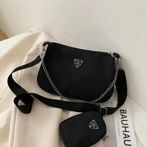 Chic Black Crossbody Bag with Chain Detail